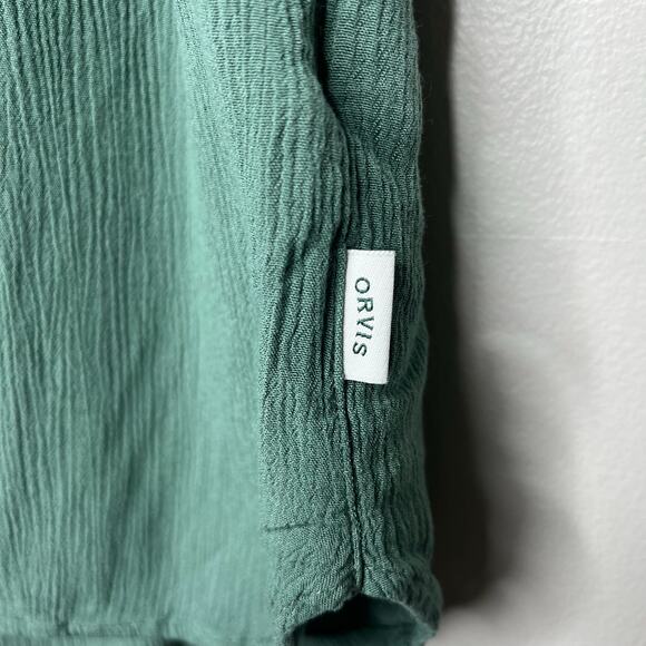 Orivs Womens Sage Green Button Front Short Cap Sleeve Blouse Sz L V-Neck Flowy - Picture 6 of 9